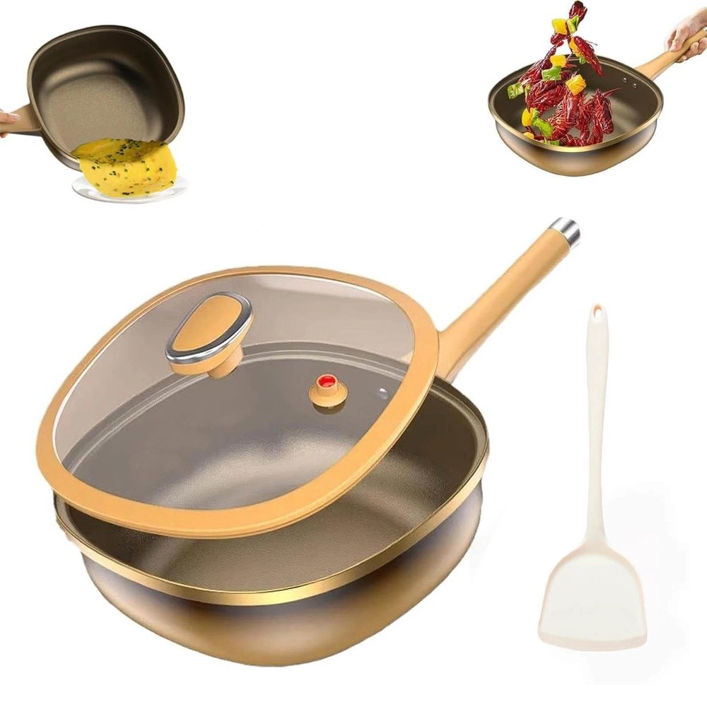 12in Titanium Alloy Non-Stick Pot with Lid, Multi-Purpose Cooking Pan and Wok, Non Stick Frying Pan for Frying, Stewing, Stir-Frying(Pot + Lid)