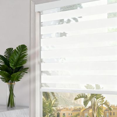 Cordless Zebra Blinds for Windows, Dual Layer Light Filtering Window Roller Shades,Privacy Zebra Shades for Home, Office, Bedroom.White,26" W x 36H