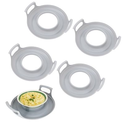 4PCS Microwave Cool Plate with Handles Heat Resistant Bowl Holder Spill Proof Microwave Carrying Tray for Hot Bowls Plates Soup Meals Dishwasher Safe