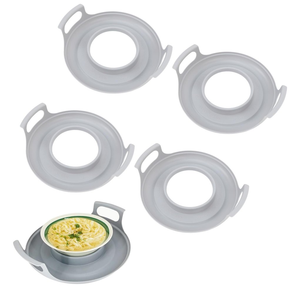 4PCS Microwave Cool Plate with Handles Heat Resistant Bowl Holder Spill Proof Microwave Carrying Tray for Hot Bowls Plates Soup Meals Dishwasher Safe