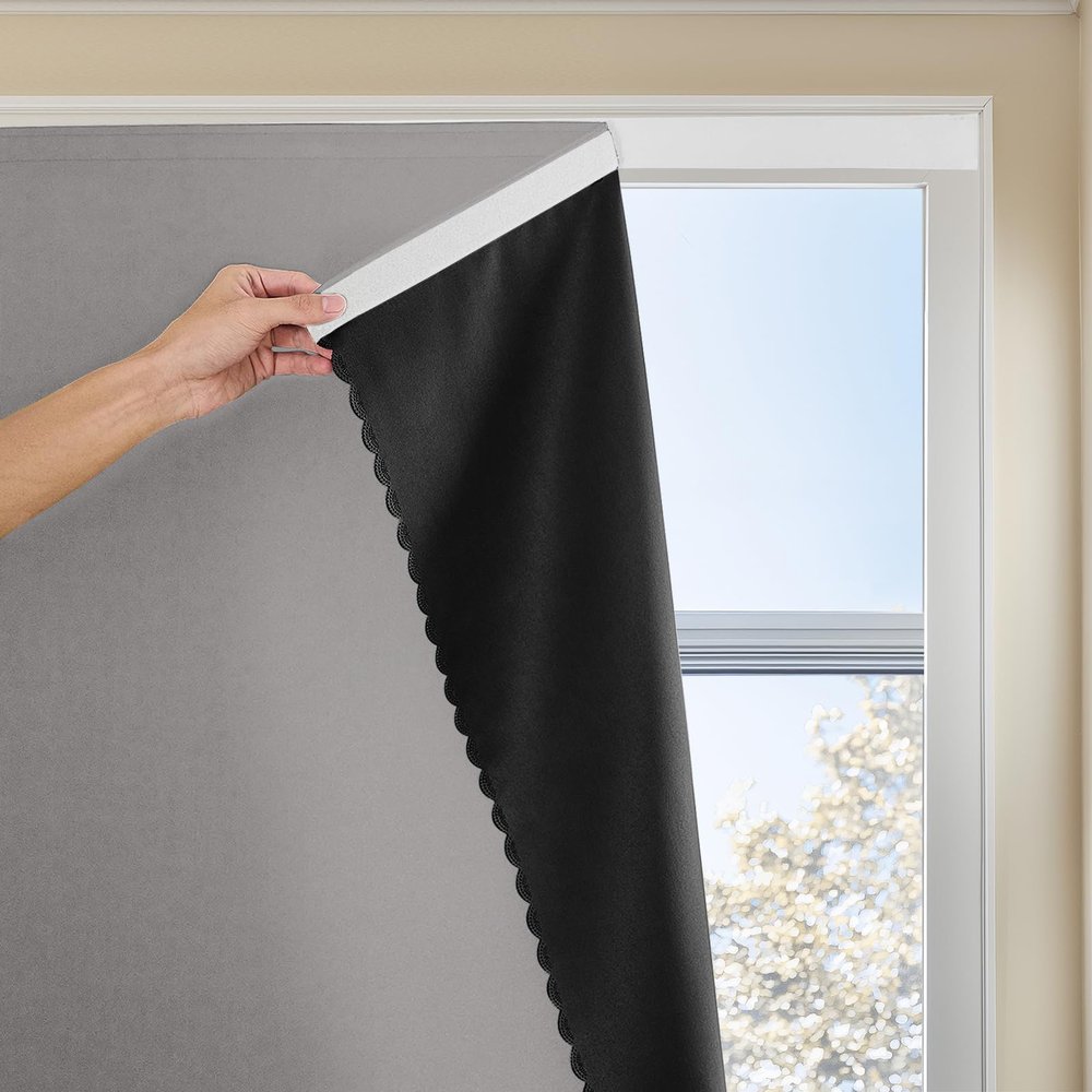 JILRON Adhesive Curtain 100% Blackout No-Drill Easy Install for Bedroom Blinds Light Blocking (Dark Grey-35 W x 48" L-1P)