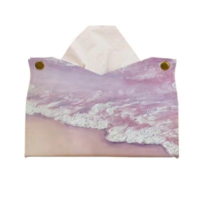 Light Luxury Style Tissue Box Cover Colourful Oil Painting PU Leather Holder Office Napkin Dispenser Napkin Holder(Pink)