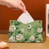 Light Luxury Style Tissue Box Cover Colourful Oil Painting PU Leather Holder Office Napkin Dispenser Napkin Holder(Pink) view 4