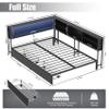 KEIKI Full Size Corner Bed Frames with Storage Drawers, Charging Station, Led Light & Bookcase Headboard, Wooden & Metal L-Shaped Captain Daybed for Small Room, Bedroom, Guest Room, kids'Room, Black view 2