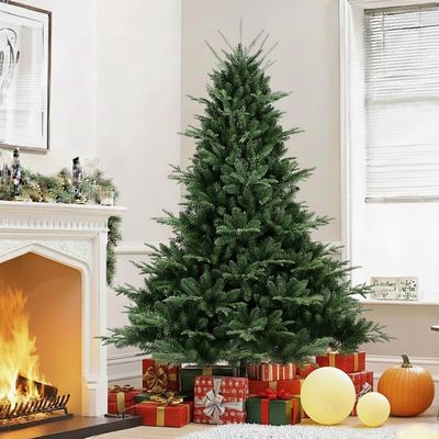 7FT Artificial Christmas Tree, Premium Unlit Spruce Douglas Firs Christmas Tree with 2257 Branch Tips, Realistic Fake Xmas Trees with Metal Hinges and Foldable Base for Holiday, Home, Party Decoration