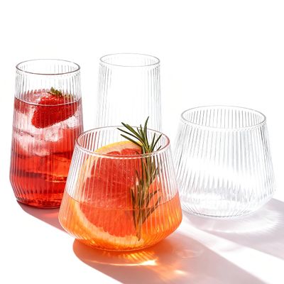 BESTSTAR 48 Pack Clear Disposable Ribbed Origami Ripple Plastic Glasses Set