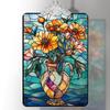 Christmas Tree Ornament, Stained Glass Style Hanging Decoration and Acrylic Window Suncatcher, Yellow Flowers in Vase Design, for Family Friends view 1
