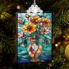 Christmas Tree Ornament, Stained Glass Style Hanging Decoration and Acrylic Window Suncatcher, Yellow Flowers in Vase Design, for Family Friends view 3