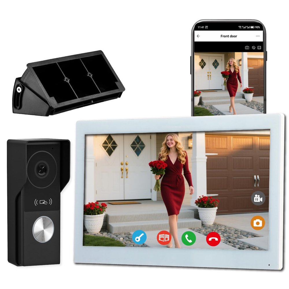 KeonBell Smart Video doorbell intercom System videophone for Home with 10.1 inch Big Touch Screen, 1080p Night Vision doorbell Camera with Monitor, Tuya APP, Talk, Video Recording, Unlock, Playback
