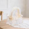 Wedding Flower Girl Basket with Lace Pearl Handle Bowknot Romantic Elegant Flower Basket Wedding Ceremony (A4-Champagne, One Size) view 2