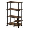 Pemberly Row Kitchen Shelf Cart, 4-Tier Toolless Design, Amber Pine/Black Finish, Composite Wood with PVC Tubes, Lockable Casters, Durable Storage Solution for Cooking Utensils and Supplies view 1