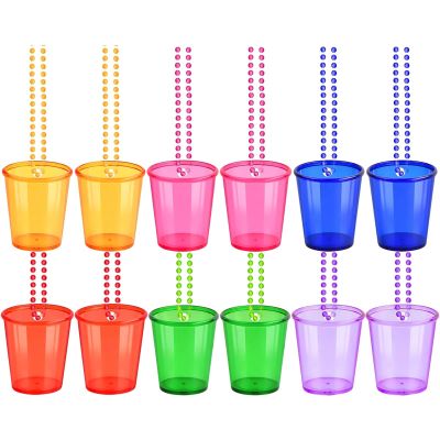 byepica Shot Glasses Necklaces 36 Pcs, Hanging Loops Beads Plastic Party Pack with Shot Glasses, Bulk Christmas Halloween St. Patrick's Day Parties Colorful