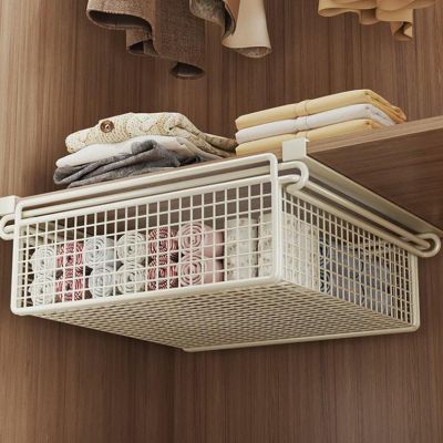apcans Cabinet Organizing Bin Under Shelf Storage Basket Hanging Pullout Drawer Multifunction Bedroom Clothing Pull Out Basket Rust Closet Storage