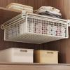 apcans Cabinet Organizing Bin Under Shelf Storage Basket Hanging Pullout Drawer Multifunction Bedroom Clothing Pull Out Basket Rust Closet Storage view 2