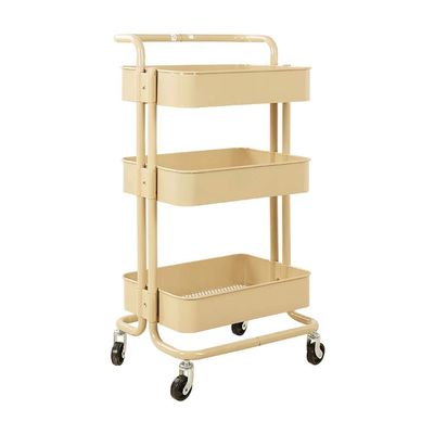 JIQHOHX Movable Trolleys, Service Storage Hand Trucks, Beauty Trolley,Three Floors with Armrests Carbon Steel Dedicated Hand Cart,Kitchen Household Drainable Shelf Storage LUE