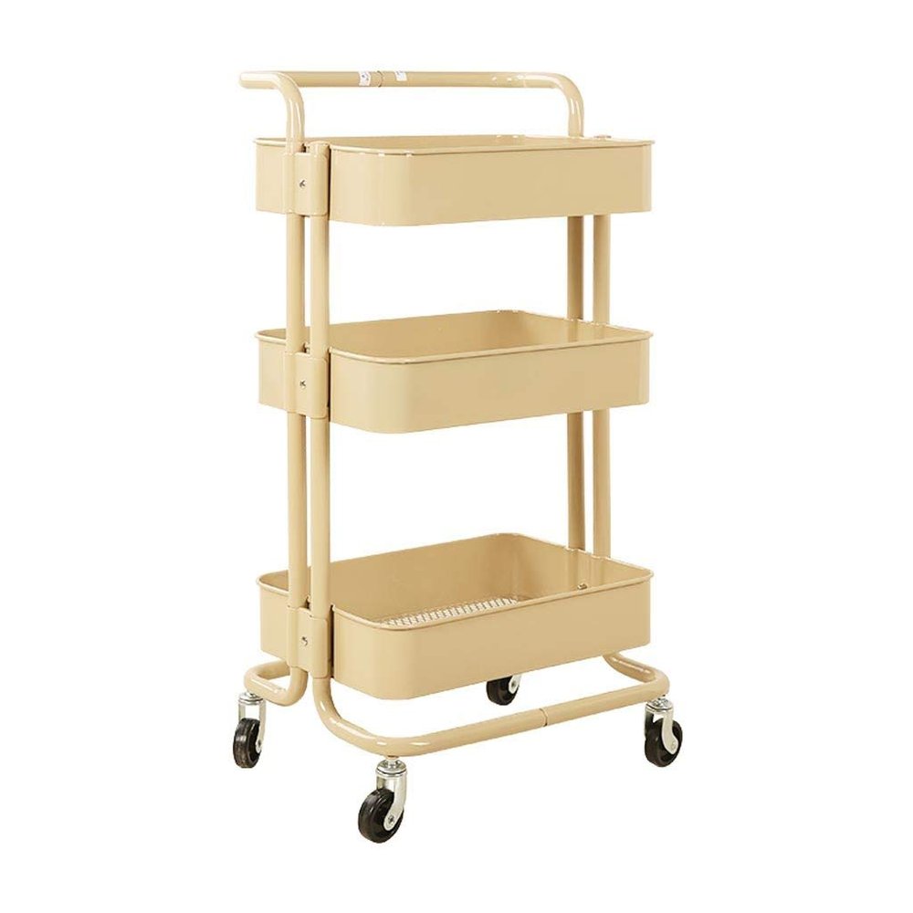 JIQHOHX Movable Trolleys, Service Storage Hand Trucks, Beauty Trolley,Three Floors with Armrests Carbon Steel Dedicated Hand Cart,Kitchen Household Drainable Shelf Storage LUE