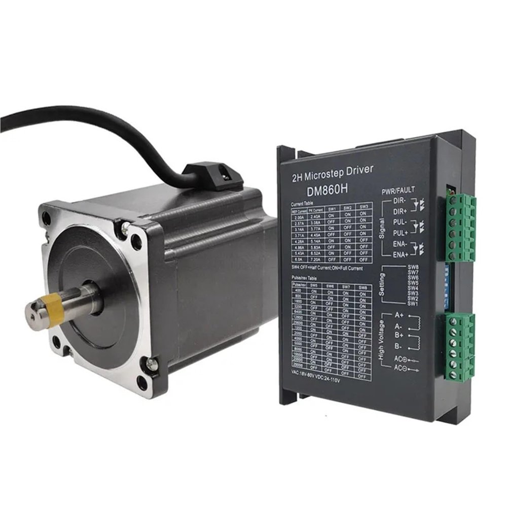 86 Step Motor NEMA34 4.5Nm 6.5Nm 8.5Nm 12Nm 6.0A Stepper Motor D14mm 2 Phase for CNC Engraving Machine High 86BYG DM860H(Motor and DM860H,86BYGH80-4.5Nm)