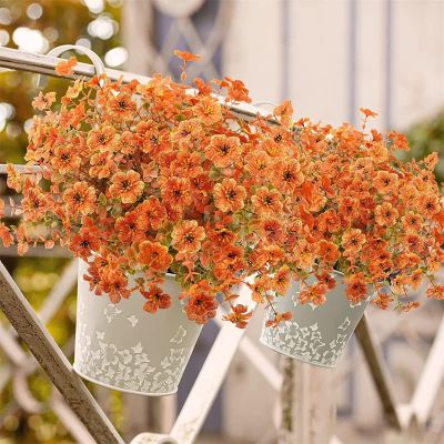15 Bundles Silk Waterproof UV Resistant Autumn Faux Mums for Outdoor Planters,Realistic Fall Faux Flowers for Indoor Outside Yard Balcony Planter