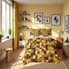 Pixelated Miners Game Kids Comforter Queen Size,Geometric Check Video Games Bedding Set 7 Pcs, Gamepad Grid Modern Decor for Girls Boys,Dark YellowFitted+Sheet+2 Pillowcases+2 Throw Pillow Covers view 2