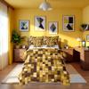 Pixelated Miners Game Kids Comforter Queen Size,Geometric Check Video Games Bedding Set 7 Pcs, Gamepad Grid Modern Decor for Girls Boys,Dark YellowFitted+Sheet+2 Pillowcases+2 Throw Pillow Covers view 3