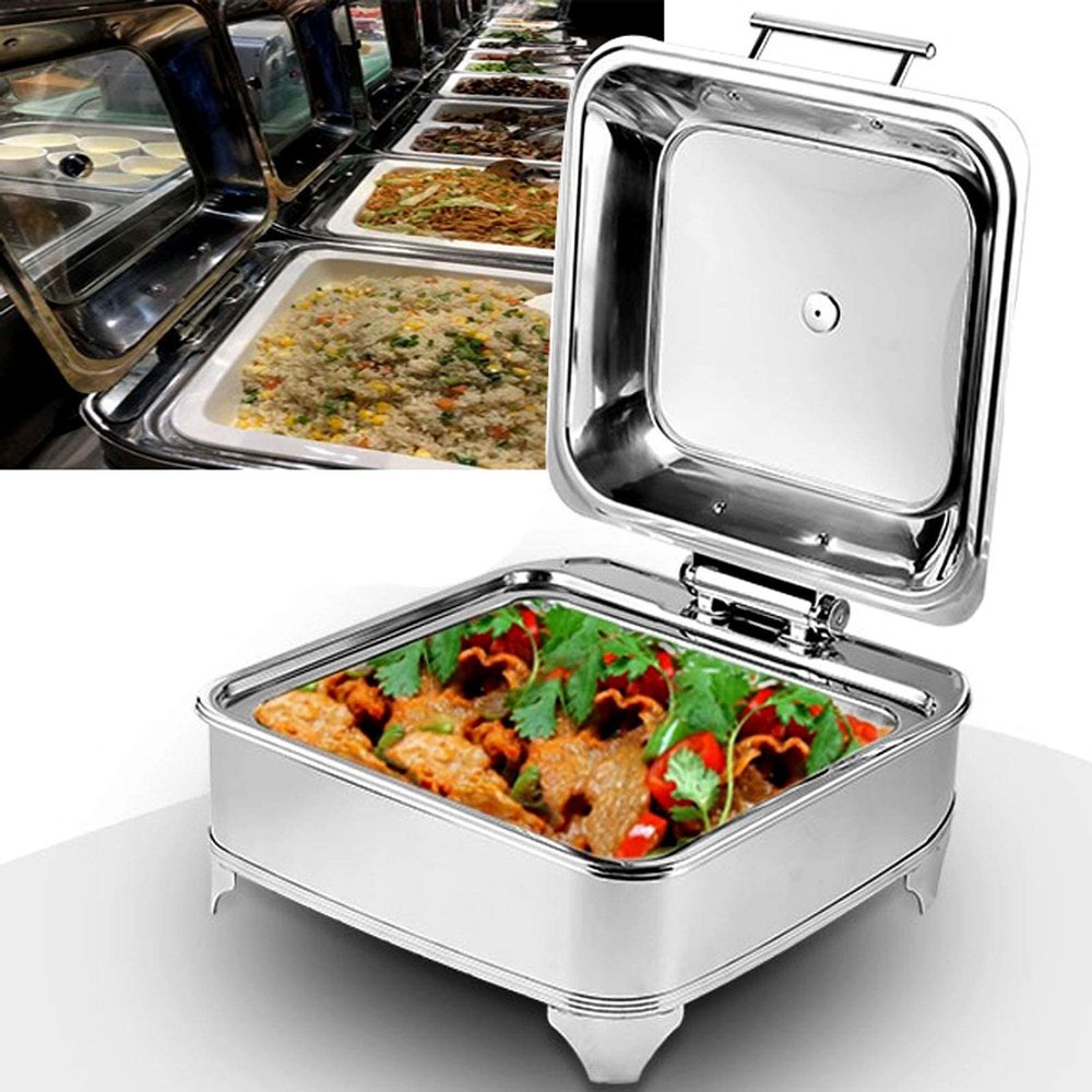 UMJIGF Chafing Dish Buffet Set, Buffet Food Warmer, Stainless Steel Square Catering Chafer Warmer for Keep Food Being Fresh and Delicious, 6L/400W,Full Size Food PAN