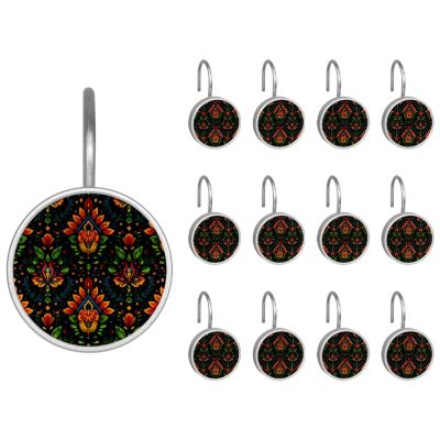 Set of 12 Art Retro Ethnic Pattern (5) Shower Curtain Hooks Rings, Double Glide Shower Hooks for Bathroom Shower Rods Curtains