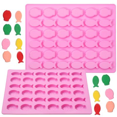 2 Pcs Mini Fish Shaped Mold, 36 Cavity Non-Stick Fish Silicone Mold Mini Ice Cube Trays for Baking and Homemade Treats, Candy, Biscuits, Ice Cubes, Chocolate