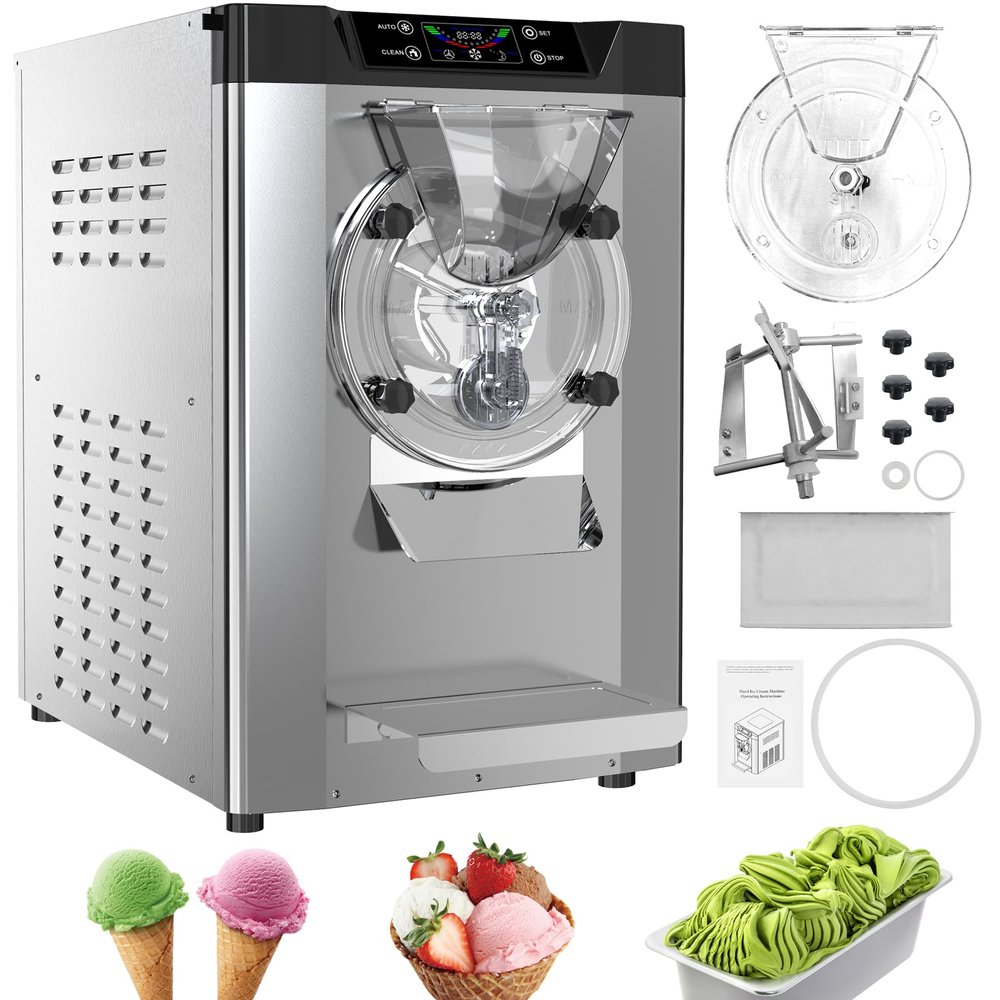 2000W Commercial Single Flavor Hard Serve Ice Cream Maker Machine, 4.8-6.3 Gal/Hr Countertop Gelato Machine with LCD Display, Auto Clean High Productivity for Restaurants & Snack