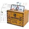 GoShambar Wooden Recipe Box with Cards and Dividers, 4x6 Recipe Card Box Set, Recipe Organizer with Double Lid Slots (Phone Holder & Recipe Holder) view 1