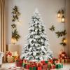 8FT Prelit Flocked Christmas Tree, Premium Artificial Christmas Tree with 470 Warm White Lights and 1242 Branch Tips, Realistic Full Pre Lit Xmas Tree with Metal Base & Hinged for Holiday Decoration view 1