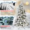 8FT Prelit Flocked Christmas Tree, Premium Artificial Christmas Tree with 470 Warm White Lights and 1242 Branch Tips, Realistic Full Pre Lit Xmas Tree with Metal Base & Hinged for Holiday Decoration view 3