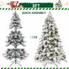 8FT Prelit Flocked Christmas Tree, Premium Artificial Christmas Tree with 470 Warm White Lights and 1242 Branch Tips, Realistic Full Pre Lit Xmas Tree with Metal Base & Hinged for Holiday Decoration view 4