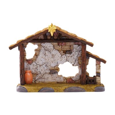 Empty Nativity Scene Cottage House Resin Craft with Vivid Details for Desktop Decor Accessory (Figures Not Included) 3.3" H
