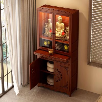 Bamboo Meditation Altar Table with Storage - Buddhist Shrine Cabinet for Home Use, Dual-Mode Drawer Puja Table for Incense & Offerings, Compact Mandir Cabinet Desig Deluxe Edition 20.8"Lx 13"W x 67"H