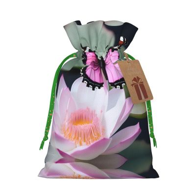 HJKTVDRQ Red Butterfly 1 Print Adorable Christmas Gift Bag,Drawstring Pouches For Small Gifts,Reusable Small Cloth Bags