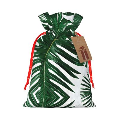 UUIKLPOL Green Palm Leafs Print Stylish Christmas Gift Bag,Reusable Holiday Gift Bags,For Jewelry And Party Favors