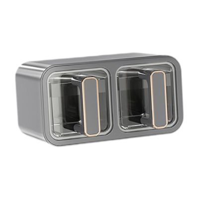 FerneeButy Wall Mounted Seasoning Rack with Spoons - 2 or 3 Grid Kitchen Spice Organizer Box Containers Pots (6.97x3.74x3.74 inch or 10.31x3.74x3.74 inch)- 2 Grid Gray