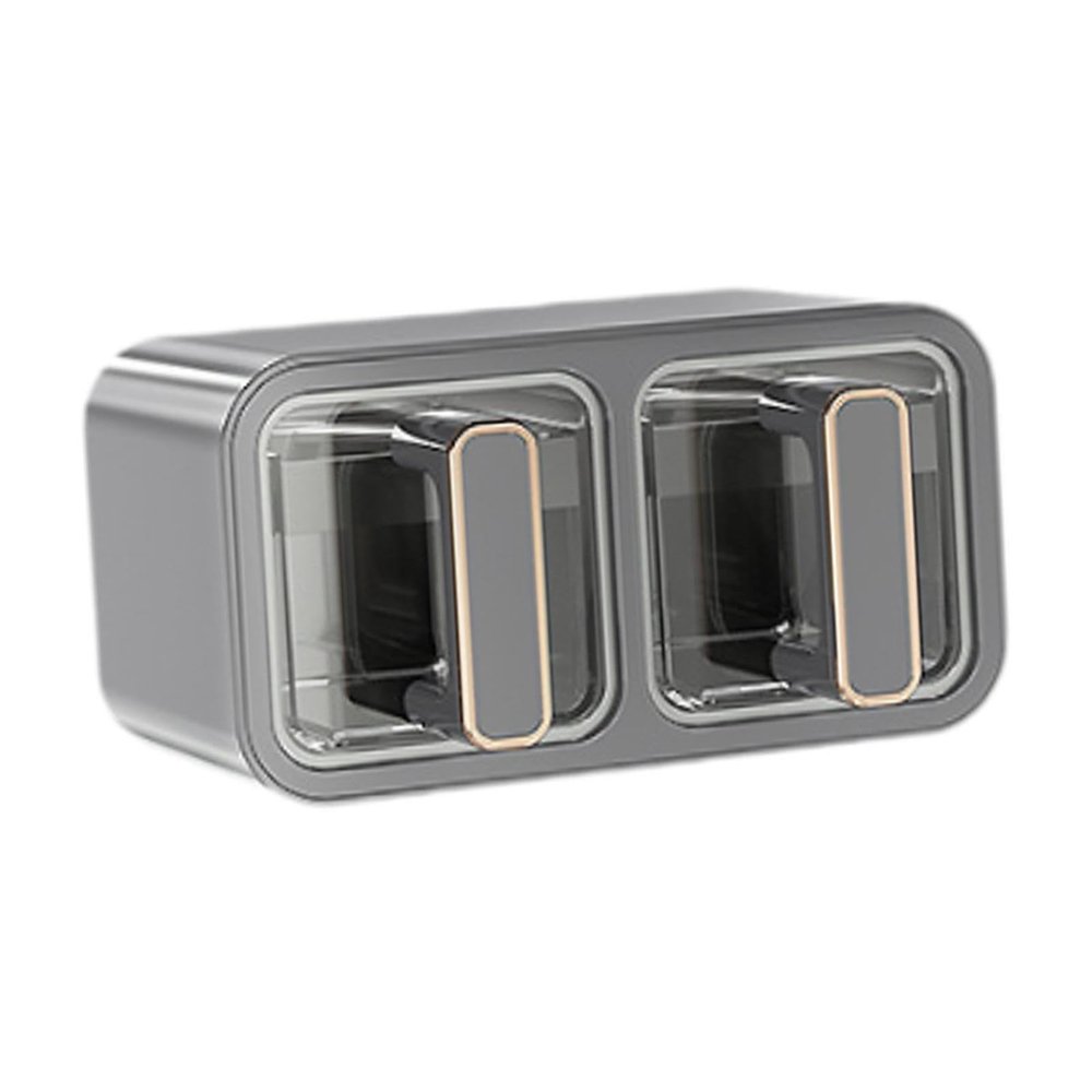 FerneeButy Wall Mounted Seasoning Rack with Spoons - 2 or 3 Grid Kitchen Spice Organizer Box Containers Pots (6.97x3.74x3.74 inch or 10.31x3.74x3.74 inch)- 2 Grid Gray