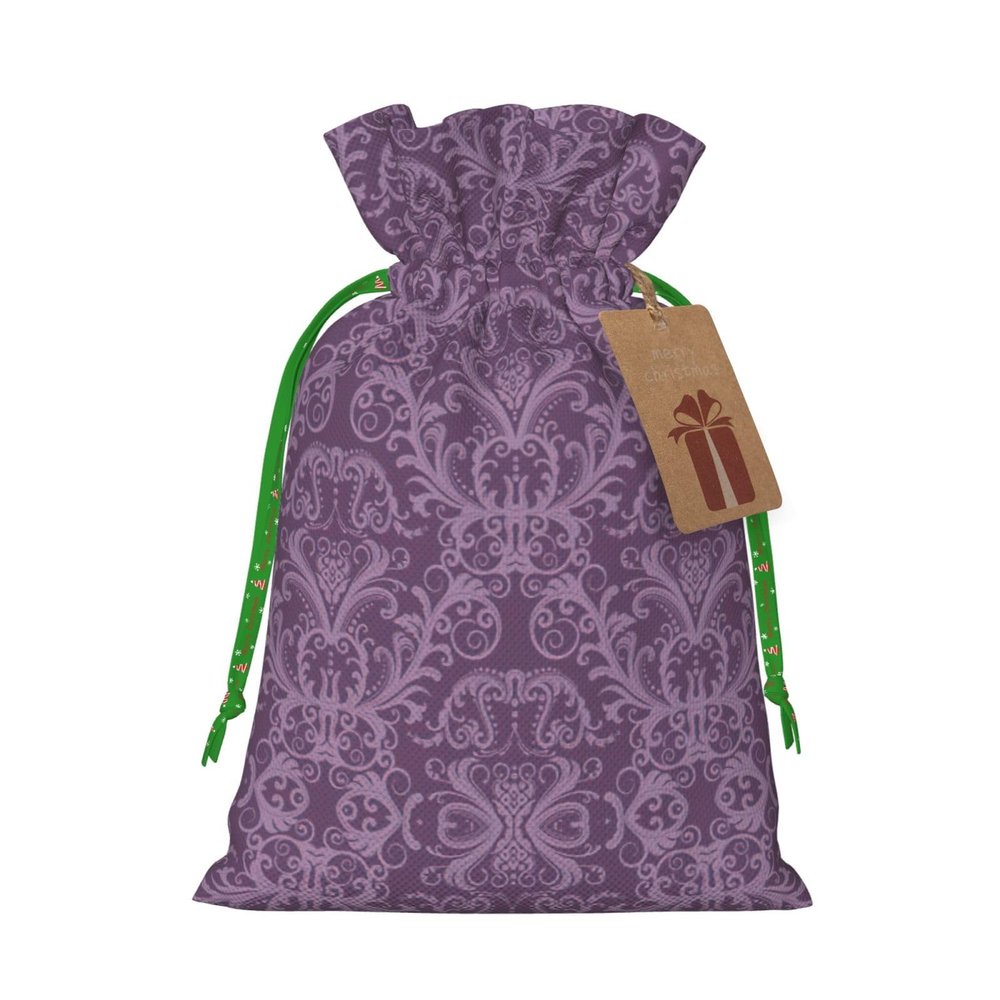 HJKTVDRQ Purple Print Adorable Christmas Gift Bag,Drawstring Pouches For Small Gifts,Reusable Small Cloth Bags