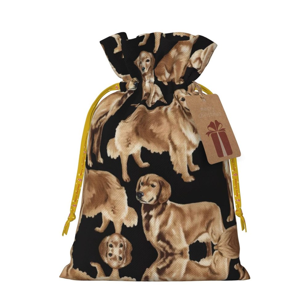 HJKTVDRQ Golden Retrievers Print Adorable Christmas Gift Bag,Drawstring Pouches For Small Gifts,Reusable Small Cloth Bags