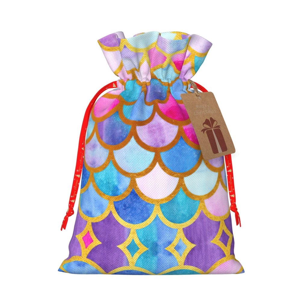 HJKTVDRQ Colorful Rainbow Print Adorable Christmas Gift Bag,Drawstring Pouches For Small Gifts,Reusable Small Cloth Bags
