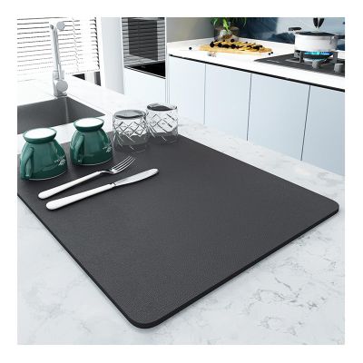 1 Pcs Coffee Dish Drying Mat, Heat Resistant Drainer Mats with Non-slip Rubber Backed for Kitchen Counter, Easy to Clean Dish Rack Pad (15.823.6 - Dark Gray)