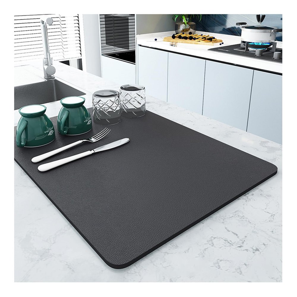 1 Pcs Coffee Dish Drying Mat, Heat Resistant Drainer Mats with Non-slip Rubber Backed for Kitchen Counter, Easy to Clean Dish Rack Pad (15.823.6 - Dark Gray)