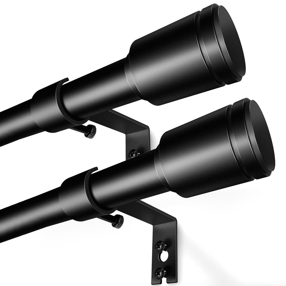 5/8 Diameter Curtain Rods 30-90 Inch, for 30-84 Inch Windows, Adjustable Splicing Black Curtain Rods for Windows with Brackets, Window Rod Long Small Curtains Rod, 2 Pack