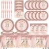 21st Birthday Decorations for Her,61Pcs Rose Gold 21th Decorations Tableware Include Happy 21st Birthday Plates and Napkins,Tablecloth,Forks,21 Decorations for Her,Serve 20 view 1