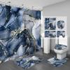 5PCS Navy Blue Marble Bathroom Sets, 2 Shower Curtains - 36x72 & 72x72 with 3PC Rugs view 1