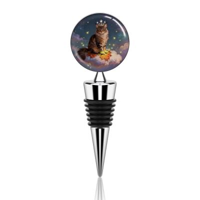 Vacuum Wine Stoppers Stainless Steel Cute Star Cat Stepping on Fireflies Wine Bottle Stopper with Silicone Seal Reusable Wines Saver Pump Stoppers, Beverage Bottle Stopper, For Party Home Bar Wedding