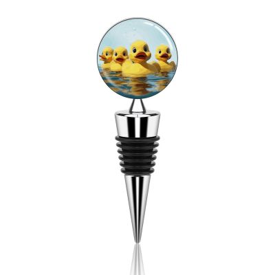 Vacuum Wine Stoppers Stainless Steel Cute Cute Yellow Rubber Ducky Wine Bottle Stopper with Silicone Seal Reusable Wines Saver Pump Stoppers, Beverage Bottle Stopper, For Party Home Bar Wedding