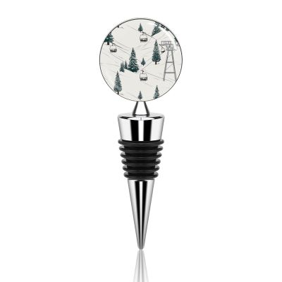 Vacuum Wine Stoppers Stainless Steel Cute Ski Lift With Fir Tree Wine Bottle Stopper with Silicone Seal Reusable Wines Saver Pump Stoppers, Beverage Bottle Stopper, For Party Home Bar Wedding
