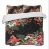 Twin XL Quilt Set, Red Bird Poinsettia Berry Leaf Lightweight Soft Microfiber Summer Bedspread Coverlet with 2 Pillow Shams, Christmas Plant on Black 3 Piece Bedding Set for All Seasons view 1